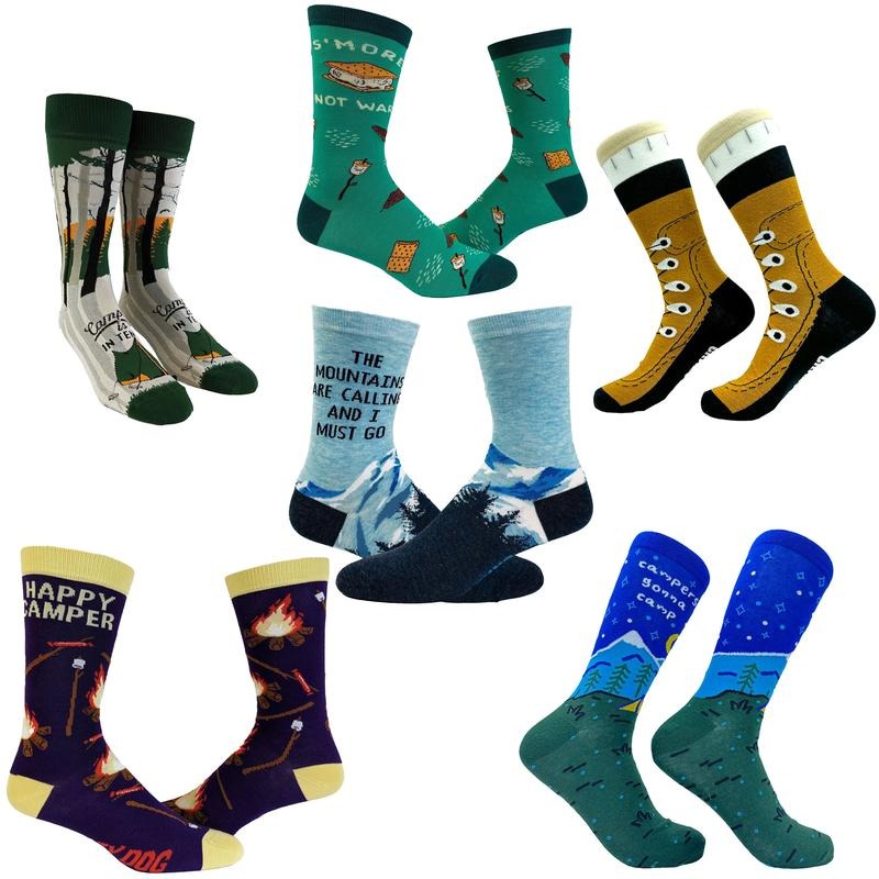 Mens Funny Camping Socks With Awesome Graphics Hiking Socks For Men Funny Graphic Socks Comfortable Fitted Spandex Cotton...