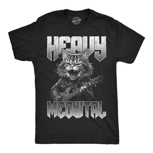 Mens Funny T Shirts Heavy Meowtal Sarcastic Kitten Graphic Novelty Metal Music Tee For Men Mens Funny T Shirts Cool Tees Soft Stylish Casual Menswear Music Apparel for Men Funny Cat Short Sleeve Black -
