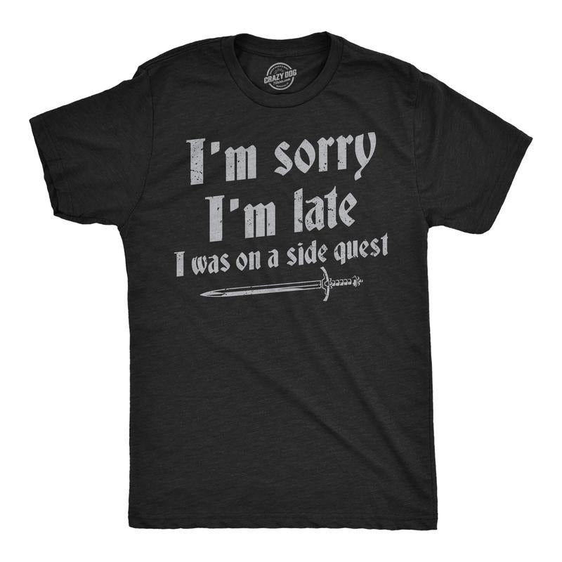 Mens Funny T Shirts Im Sorry I Was Late I Was On A Side Quest Novelty Tee Mens Funny T Shirts Cool Tees Soft Stylish...