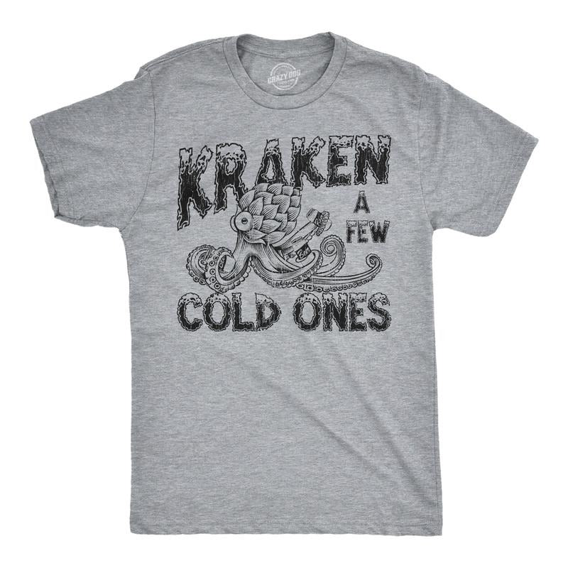 Mens Funny T Shirts Kraken A Few Cold Ones Ocean Giant Squid Drinking Tee For Men Mens Funny T Shirts Cool Tees Soft...