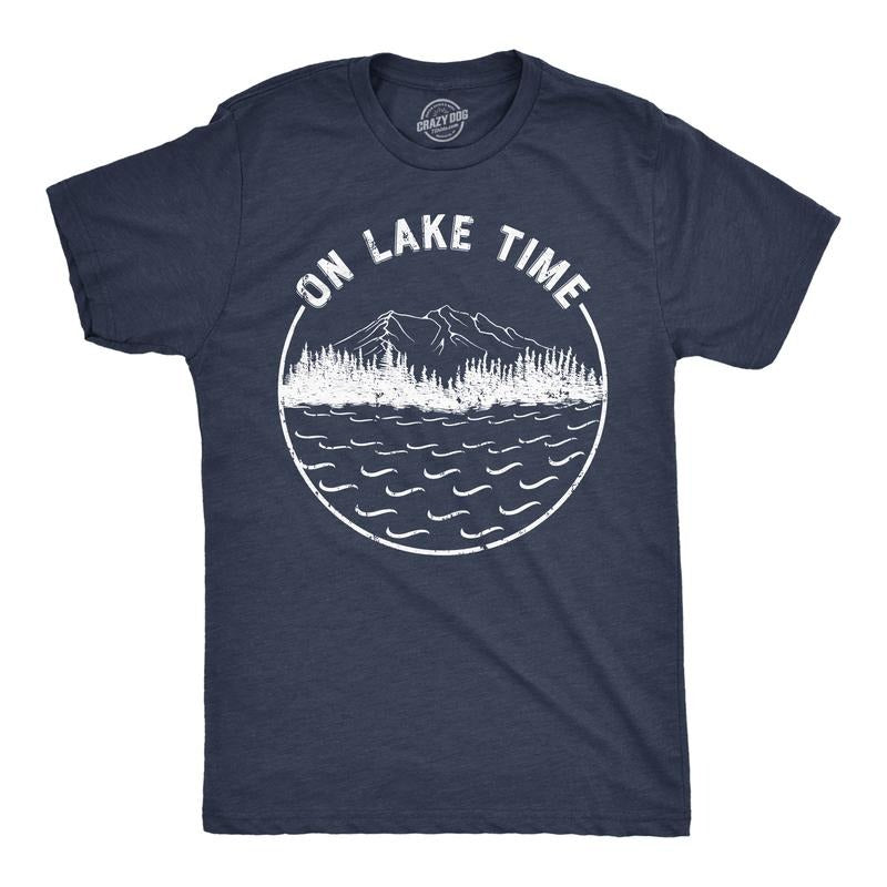 Mens Funny T Shirts On Lake Time Sarcastic Vacation Graphic Novelty Tee For Men Mens Funny T Shirts Cool Tees Soft...