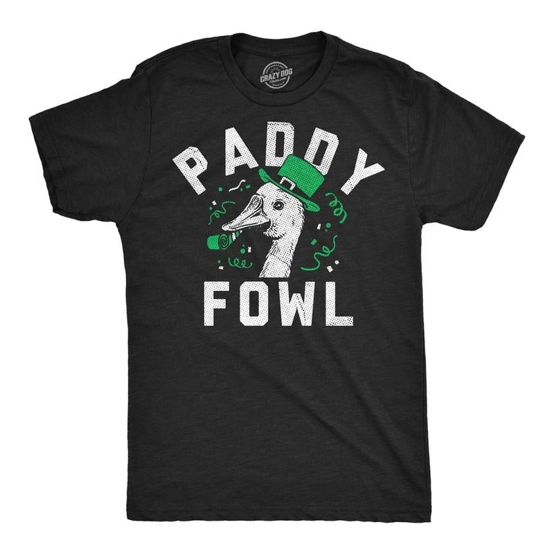 Mens Funny T Shirts Paddy Fowl Sarcastic St Patricks Day Novelty Goose Tee For Men Mens Funny T Shirts Cool Tees Soft Stylish Casual Menswear Saint Patrick's Day Apparel for Men Funny Drinking Short Black -