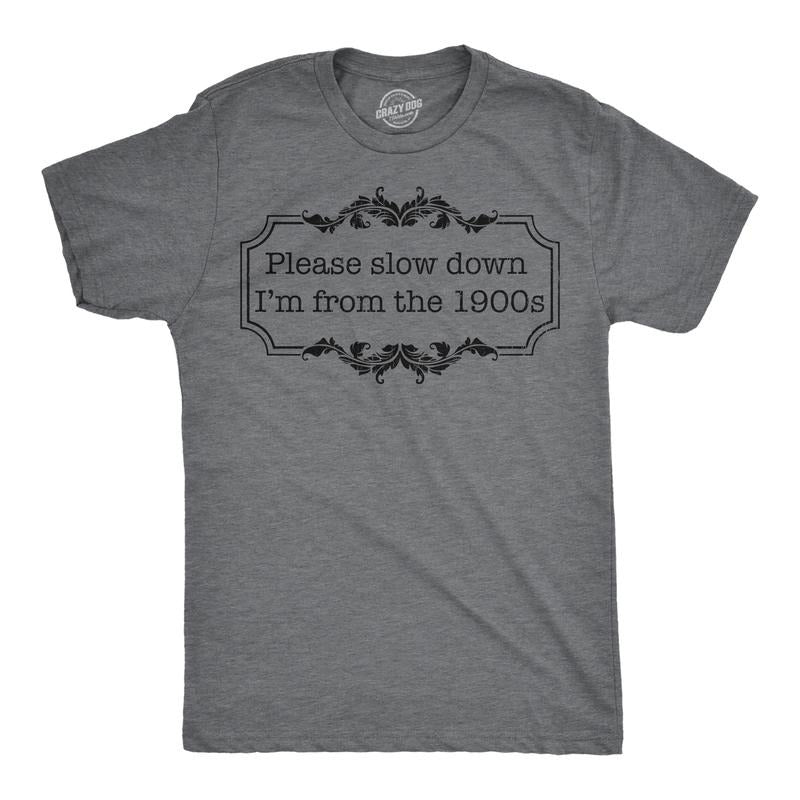 Mens Funny T Shirts Please Slow Down Im From The 1900s Sarcastic Graphic Novelty Tee For Men Mens Funny T Shirts Cool...