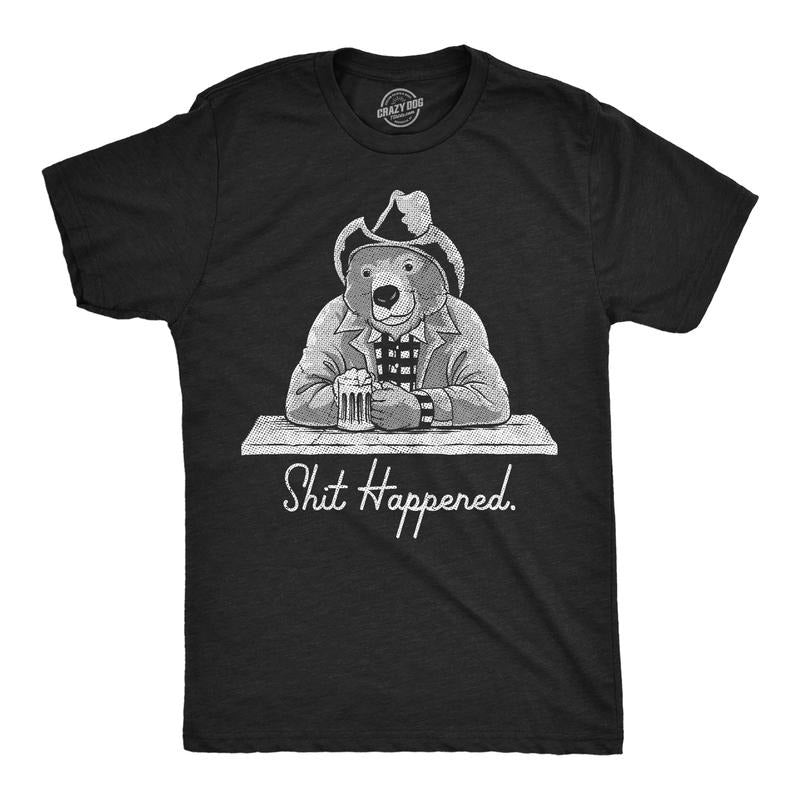 Mens Funny T Shirts Shit Happened Sarcastic Bear Graphic Novelty Tee For Men Mens Funny T Shirts Cool Tees Soft Stylish...