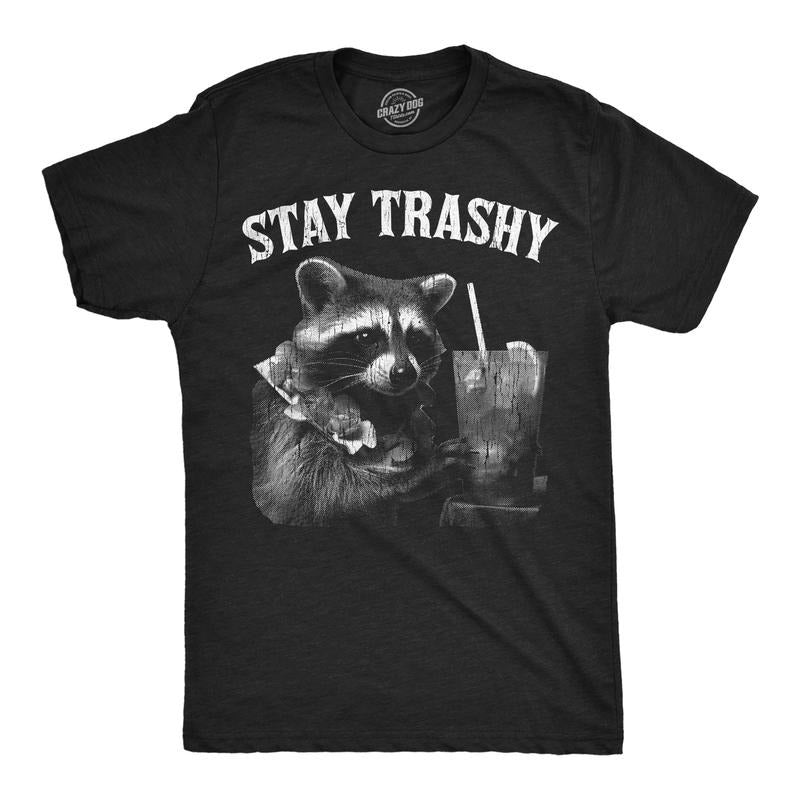 Mens Funny T Shirts Stay Trashy Sarcastic Raccoon Graphic Novelty Partying Tee For Men Mens Funny T Shirts Cool Tees Soft...