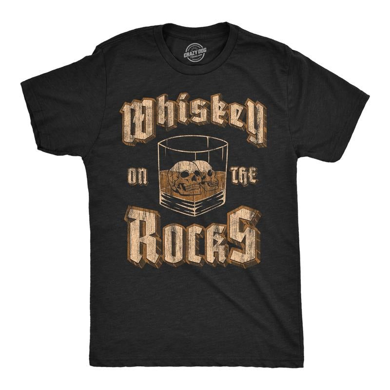 Mens Funny T Shirts Whiskey On The Rocks Sarcastic Drinking Graphic Novelty Tee For Men Mens Funny T Shirts Cool Tees Soft Stylish Casual Menswear Drinking Apparel for Men Funny Liquor Short Sleeve Black - On