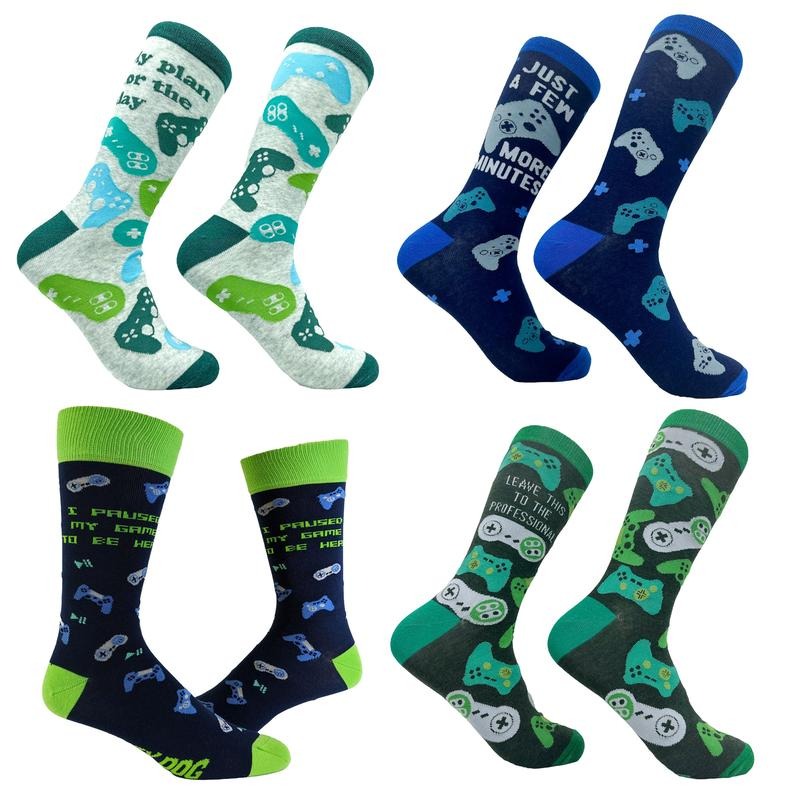 Mens Funny Video Game Socks Bundle 4 Pack Socks With Awesome Graphics For Men Funny Graphic Socks Comfortable Fitted Spandex Cotton