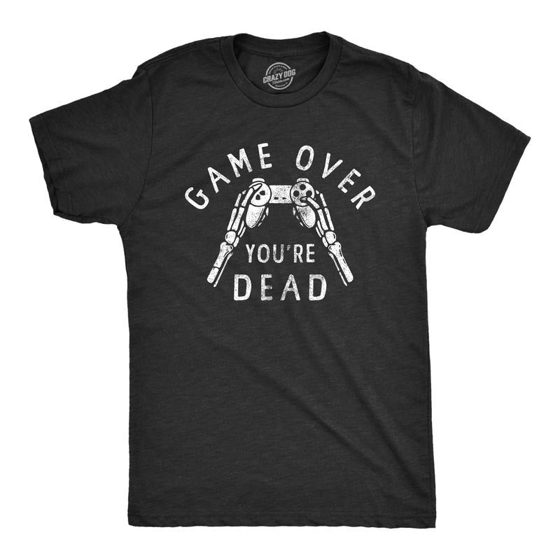 Mens Game Over Youre Dead T Shirt Funny Gaming Skeleton Joke Tee For Guys Mens Funny T Shirts Cool Tees Soft Stylish...
