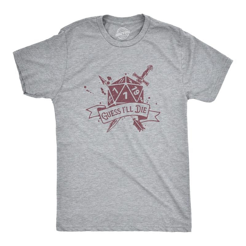 Mens Guess Ill Die T Shirt Funny Dungeon Gaming Dice Natural One D20 Joke Tee For Guys Mens Funny T Shirts Cool Tees Soft...