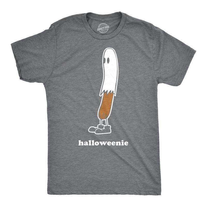 Mens Halloweenie T shirt Funny Ghost Hot Dog Tee Scary Halloween Costume T shirt Mens Funny T Shirts Cool Tees Soft Stylish Casual Menswear Halloween Apparel for Men Funny Dog Short Sleeve Novelty Dark Grey