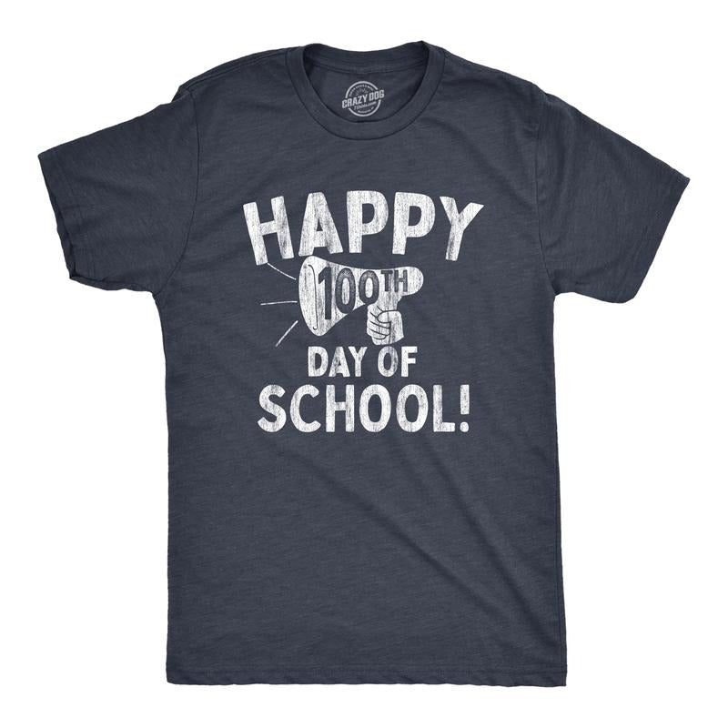Mens Happy 100th Day of School T Shirt Funny Teacher Learning Tee For Guys Mens Funny T Shirts Cool Tees Soft Stylish Casual Menswear Funny Teacher Apparel Novelty Tees for Guys Navy