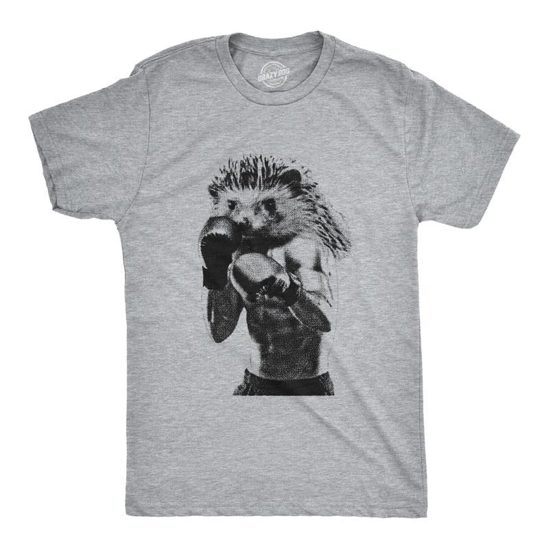 Mens Hedgehook T Shirt Funny Buff Boxing Hedgehog Joke Tee For Guys