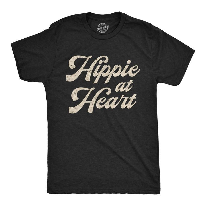 Mens Hippie At Heart Tshirt Funny Flower Child 70s Groovy Graphic Tee Hoodie, Sweatshirt | DripVista.com