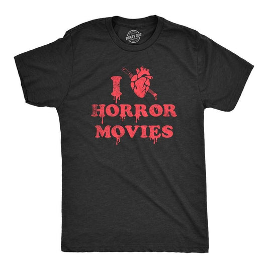Mens I Heart Horror Movies T Shirt Funny Bloody Scary Movie Lovers Tee For Guys Mens Funny T Shirts Cool Tees Soft Stylish Casual Menswear Funny Movie Short Sleeve Novelty Tees for Guys Black -
