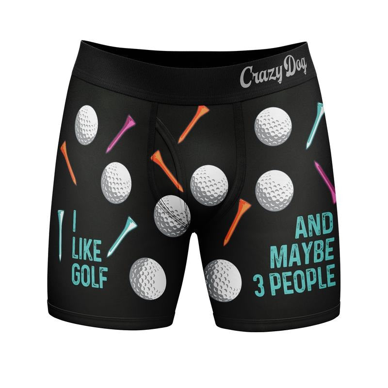 Mens I Like Golf And Maybe 3 People Boxers Funny Sarcastic Golfing Ball Tee Graphic Underwear For Guys Funny Graphic...