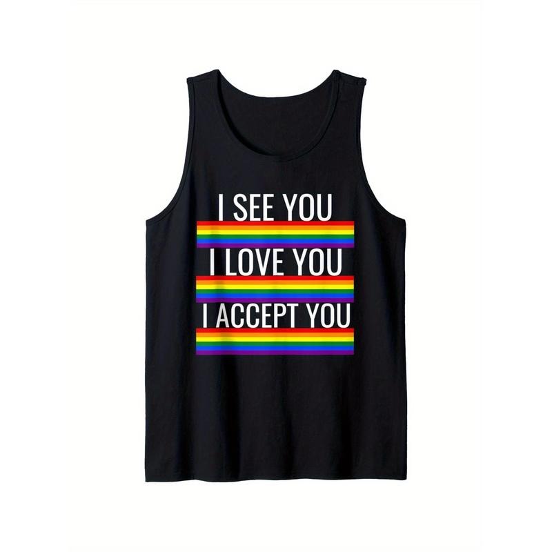 Mens I See I Love You I Accept You LGBTQ Ally Gay Pride Cute Tank Top, 100% Cotton, Fabric Weight 180G, Holiday Casual...