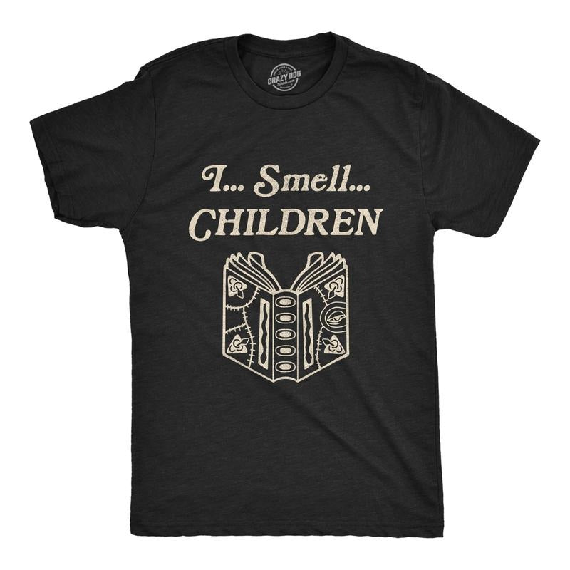 Mens I Smell Children T Shirt Funny Magic Halloween Spooky Graphic Novelty Tee Mens Funny T Shirts Cool Tees Soft Stylish Casual Menswear Halloween Apparel for Men Funny Movie Short Sleeve Novelty Black