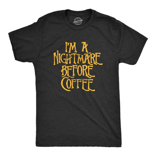 Mens I'm A Nightmare Before Coffee T Shirt Funny Halloween Movie Tee Mens Funny T Shirts Cool Tees Soft Stylish Casual Menswear Christmas Apparel for Men Funny Coffee Short Sleeve Novelty Tees for Black