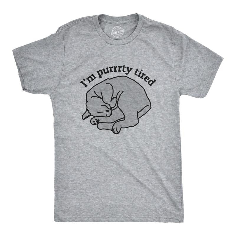 Mens I'm Purrrty Tired Tshirt Funny Pet Cat Lover Kitten Novelty Nap Tee Hoodie, Sweatshirt | DripVista.com