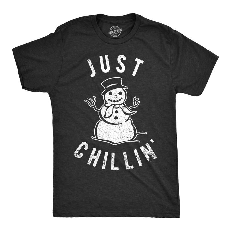 Mens Just Chillin Snowman T shirt Hilarious Saying Funny Christmas Novelty Guys Mens Funny T Shirts Cool Tees Soft...