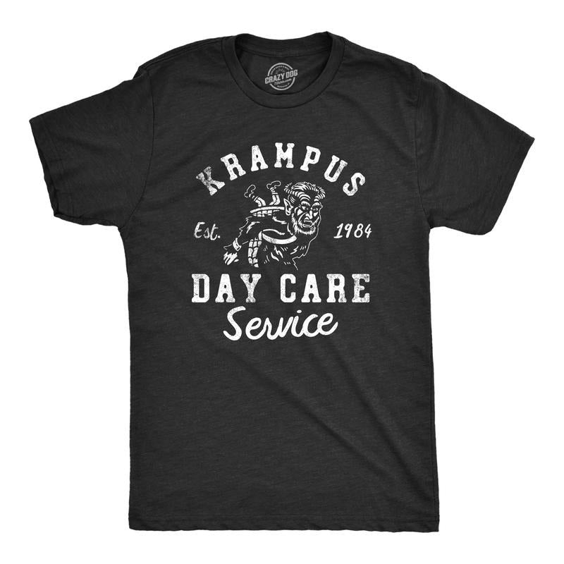 Mens Krampus Day Care Service T Shirt Funny Saint Nicholas Folklore Joke Tee For Guys Mens Funny T Shirts Cool Tees Soft...