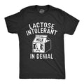 Mens Lactose Intolerant In Denial T Shirt Funny Milk Product Lovers Joke Tee For Guys Mens Funny T Shirts Cool Tees Soft Stylish Casual Menswear Sarcastic T Shirt for Men Funny Food T Shirt Novelty Black -