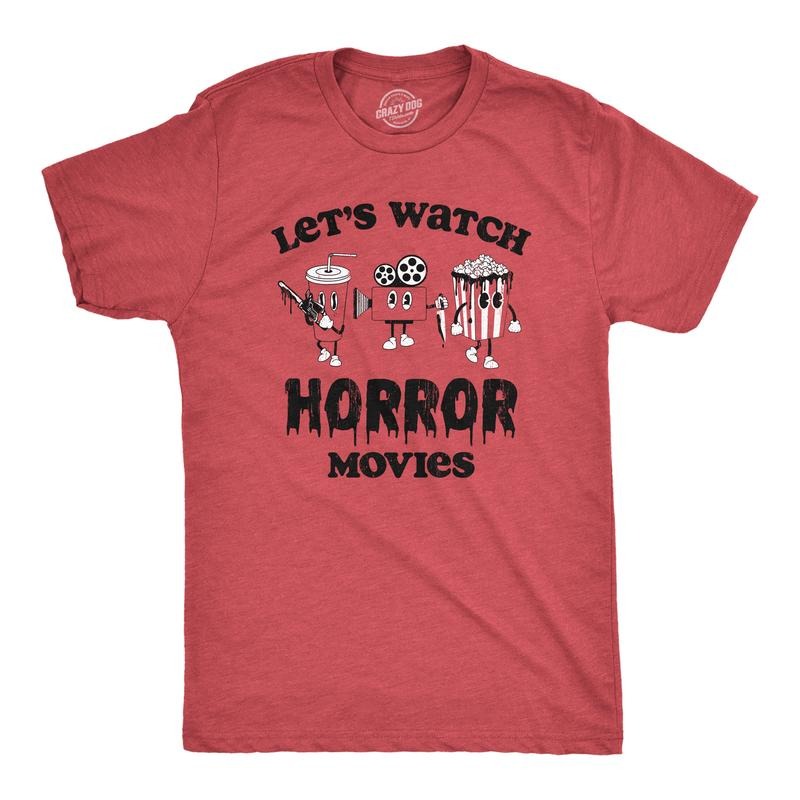 Mens Lets Watch Horror Movies T Shirt Funny Spooky Scary Film Lovers Tee For Guys Mens Funny T Shirts Cool Tees Soft...