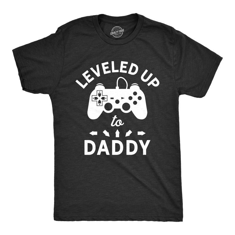 Mens Leveled Up to Daddy T Shirt Funny Video Game Fathers Day Tee Mens Funny T Shirts Cool Tees Soft Stylish Casual...