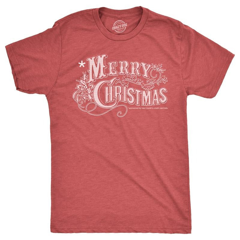 Mens Merry Christmas T Shirt Funny Credit Card Bills Joke Tee for Guys Mens Funny T Shirts Cool Tees Soft Stylish Casual Menswear Christmas Apparel for Men Funny Sarcastic Short Sleeve Novelty Tees Red - Xmas
