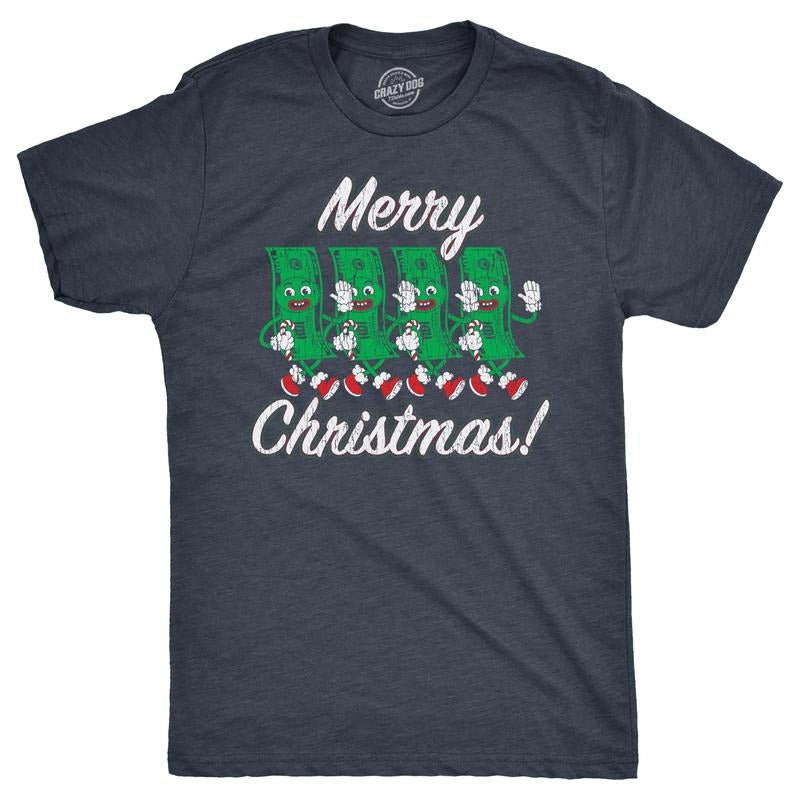 Mens Merry Christmas T Shirt Funny Retro Xmas Dollar Bills Cash Money Joke Tee for Guys Mens Funny T Shirts Cool Tees...