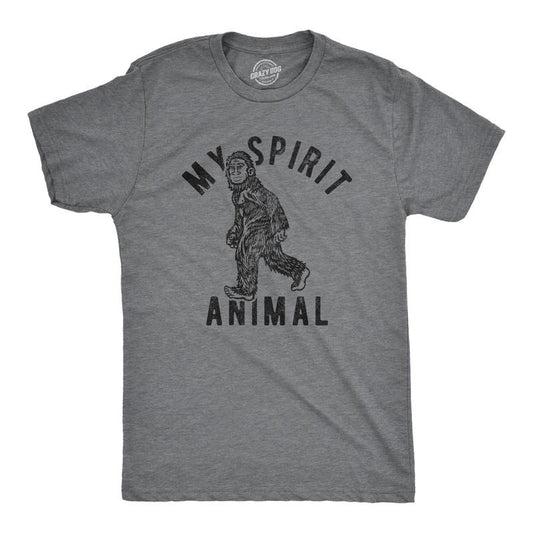 Mens My Spirit Animal: Bigfoot T Shirt Funny Sasquatch Sarcastic Graphic Novelty Tee Mens Funny T Shirts Cool Vintage Fashion T-Shirt Dark Grey