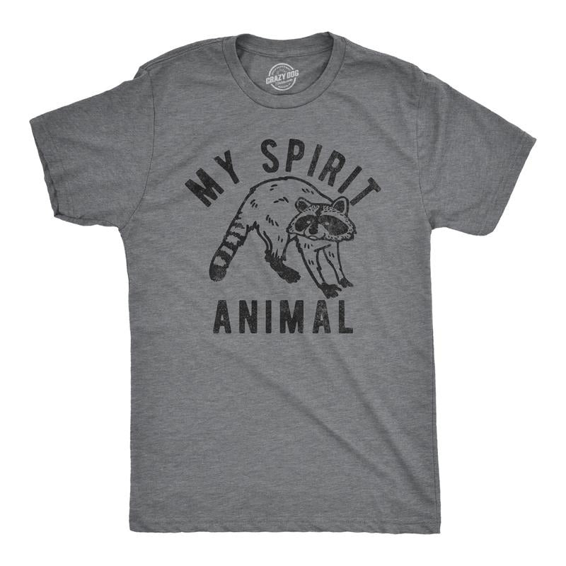 Mens My Spirit Animal Raccoon T Shirt Funny Sarcastic Joke Tee for Guys Mens Funny T Shirts Cool Tees Soft Stylish Casual...