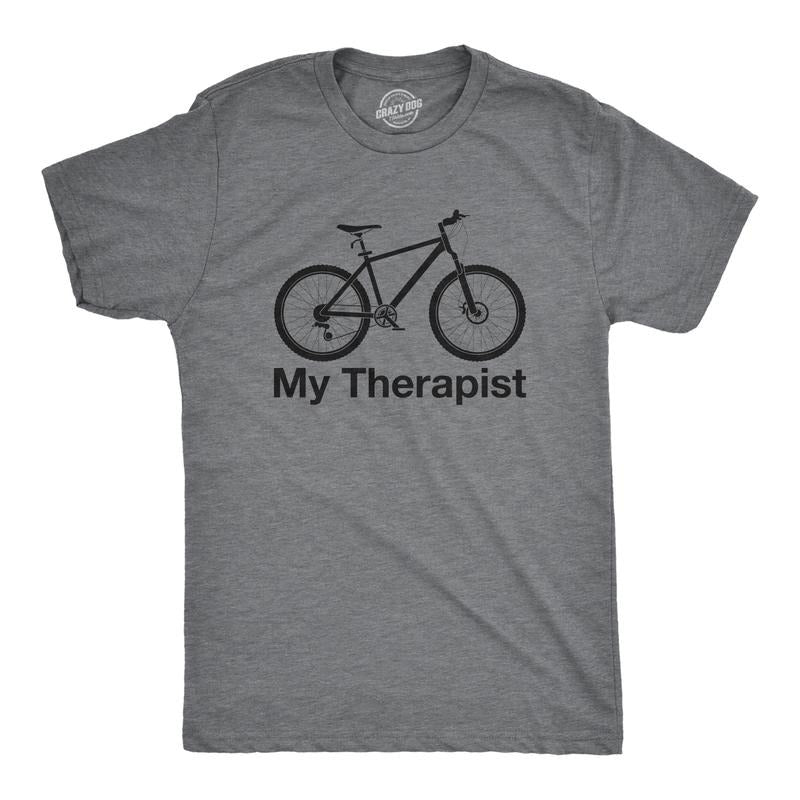 Mens My Therapist Bicycle T shirt Funny Biking Cycling Outdoors Graphic Tee Mens Funny T Shirts Cool Tees Soft Stylish...
