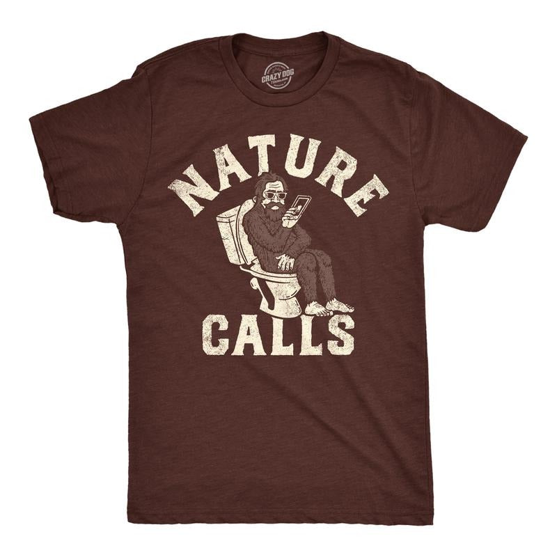 Mens Nature Calls Funny T Shirts Sarcastic Tee Toilet Novelty Shirt for Men Mens Funny T Shirts Cool Tees Soft Stylish Casual Menswear Sarcastic Apparel for Men Funny Funny Adult Humor Short Sleeve Brown -