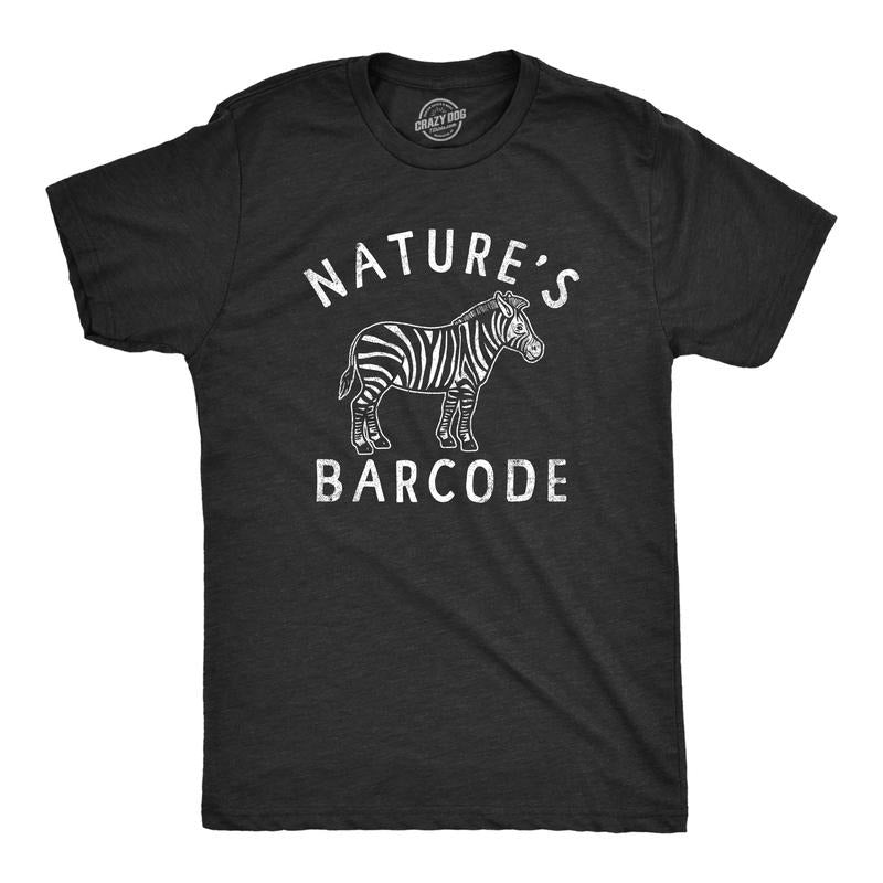 Mens Natures Barcode T Shirt Funny Zebra Stripes Joke Tee For Guys Mens Funny T Shirts Cool Tees Soft Stylish Casual Menswear Sarcastic T Shirt for Men Funny Animal T Shirt Novelty Tees for Men Black -