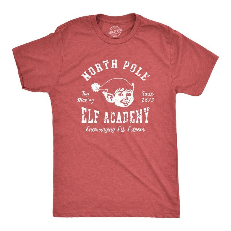 Mens North Pole Elf Academy T Shirt Funny Christmas Party Santas Helpers Tee For Guys Mens Funny T Shirts Cool Tees Soft...