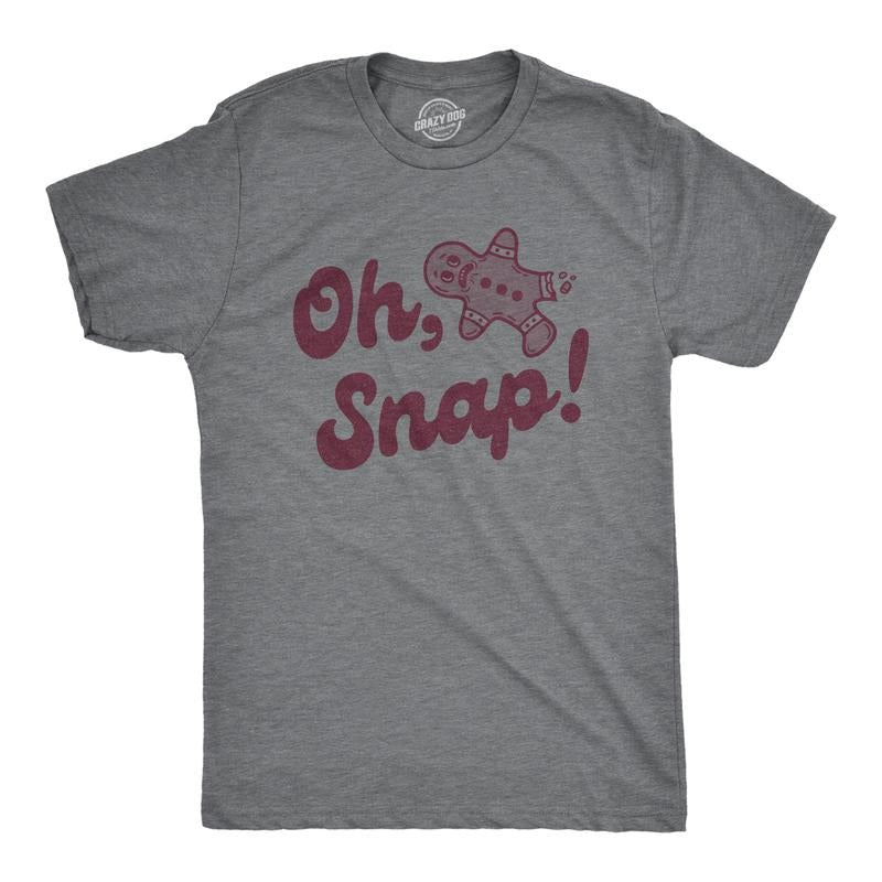 Mens Oh Snap T Shirt Funny Xmas Gingerbread Cookie Broken Leg Tee For Guys Mens Funny T Shirts Cool Tees Soft Stylish...