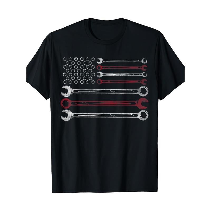 Mens Patriotic Mechanic Flag American Car Repairman Gift USA Flag T-Shirt 100% Cotton Made in USA Hoodie, Sweatshirt
