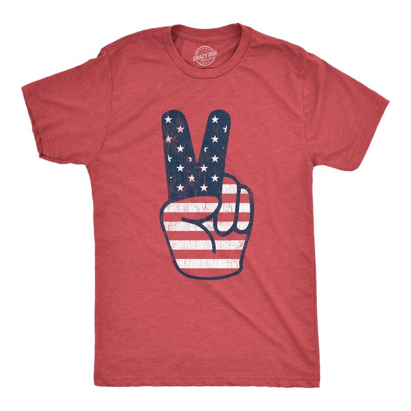 Mens Peace Sign American Flag T Shirt 4th Of July USA Patriotic Party Graphic Tee Mens Funny T Shirts Cool Tees Soft...