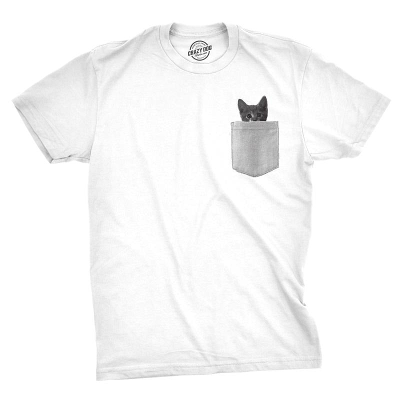 Mens Pocket Cat T Shirt Funny Printed Peeking Pet Kitten Animal Tee for Guys Mens Funny T Shirts Cool Tees Soft Stylish...