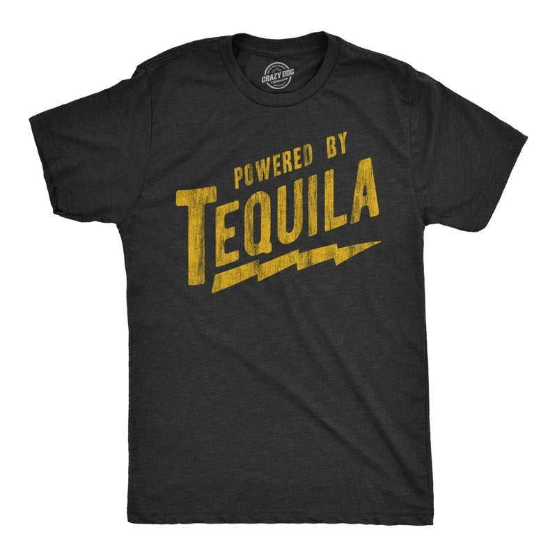 Mens Powered By Tequila T Shirt Funny Liquor Lovers Drinking Tee For Guys Mens Funny T Shirts Cool Tees Soft Stylish...