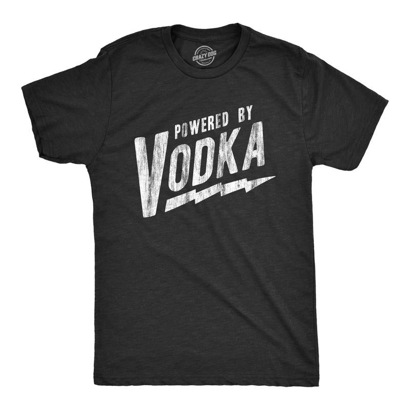 Mens Powered By Vodka T Shirt Funny Liquor Lovers Drinking Tee For Guys Mens Funny T Shirts Cool Tees Soft Stylish Casual...