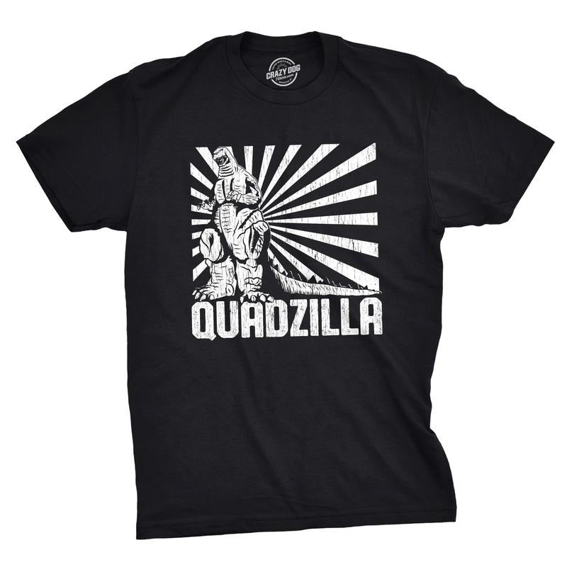 Mens Quadzilla T Shirt Funny Gym Tee Leg Day T Shirt Joke Workout Top Mens Funny T Shirts Cool Tees Soft Stylish Casual Menswear Movie Apparel for Men Funny Fitness Short Sleeve Novelty Tees for Guys Black