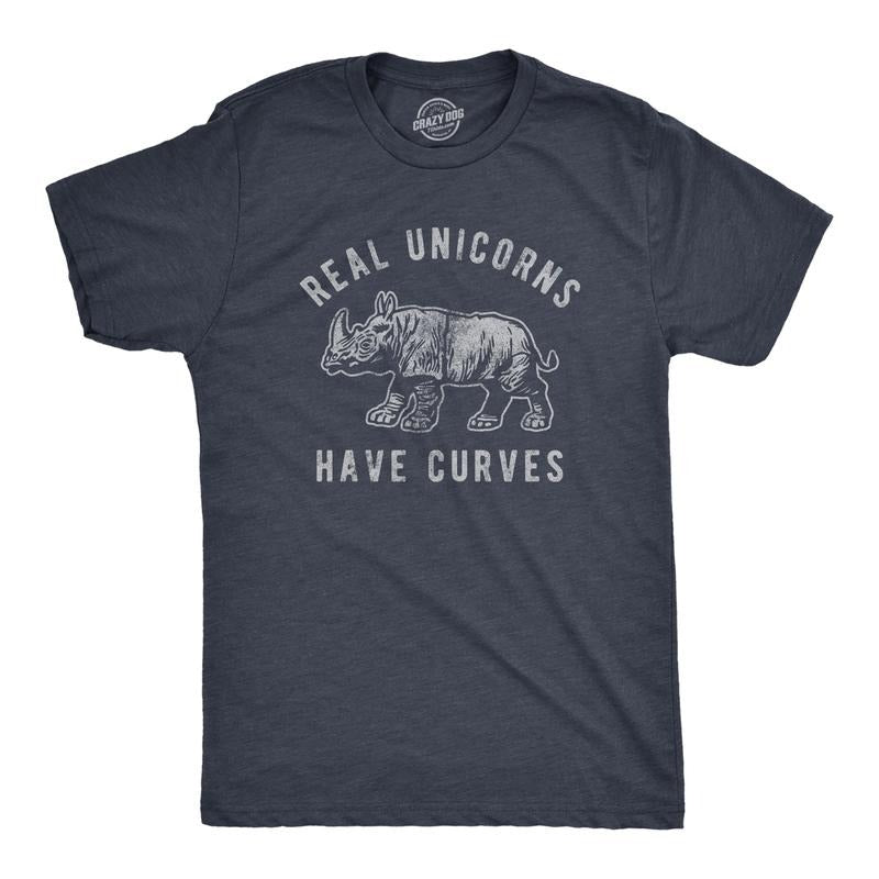 Mens Real Unicorns Have Curves T Shirt Funny Rhino Sarcastic Novelty Tee Mens Funny T Shirts Cool Tees Soft Stylish...