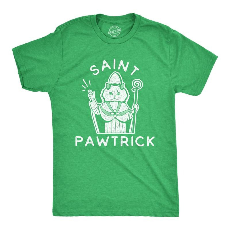 Mens Saint Pawtrick T Shirt Funny St. Paddy's Day Parade Cat Graphic Novelty Tee For Guys Mens Funny T Shirts Cool Tees...