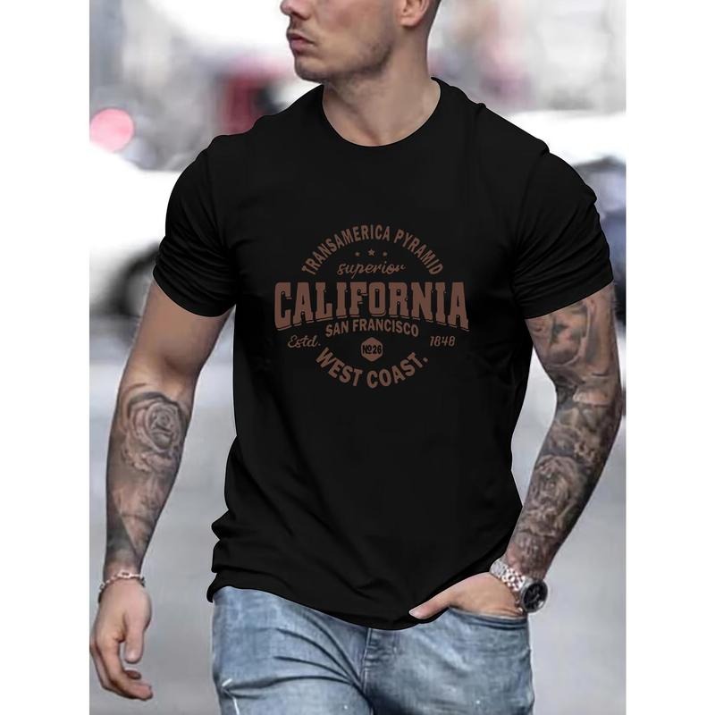 Mens Short-Sleeve T-shirt - Vibrant California-Inspired Floral Print, Sports Casual Style, Versatile and Comfortable,...