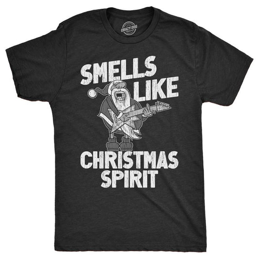 Mens Smells Like Christmas Spirit T Shirt Funny Xmas Music Parody Rock Song Tee For Guys Mens Funny T Shirts Cool Tees Soft Stylish Casual Menswear Christmas Apparel for Men Funny Music Short Sleeve Black -