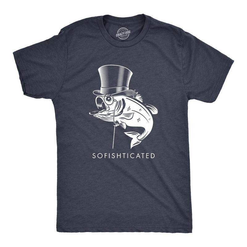 Mens Sofishticated T Shirt Funny Sarcastic Fancy Fish Top Hat Cane Graphic Novelty Tee For Guys Hoodie, Sweatshirt