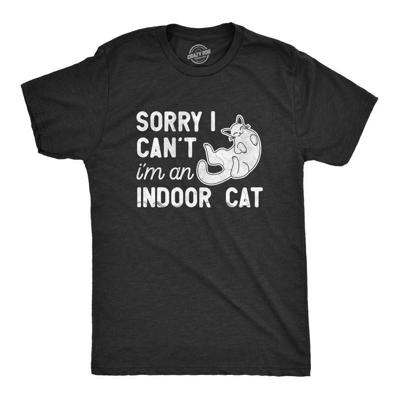 Mens Sorry I Cant Im An Indoor Cat T Shirt Funny Cute Introverted Kitten Tee For Guys Hoodie, Sweatshirt | DripVista.com