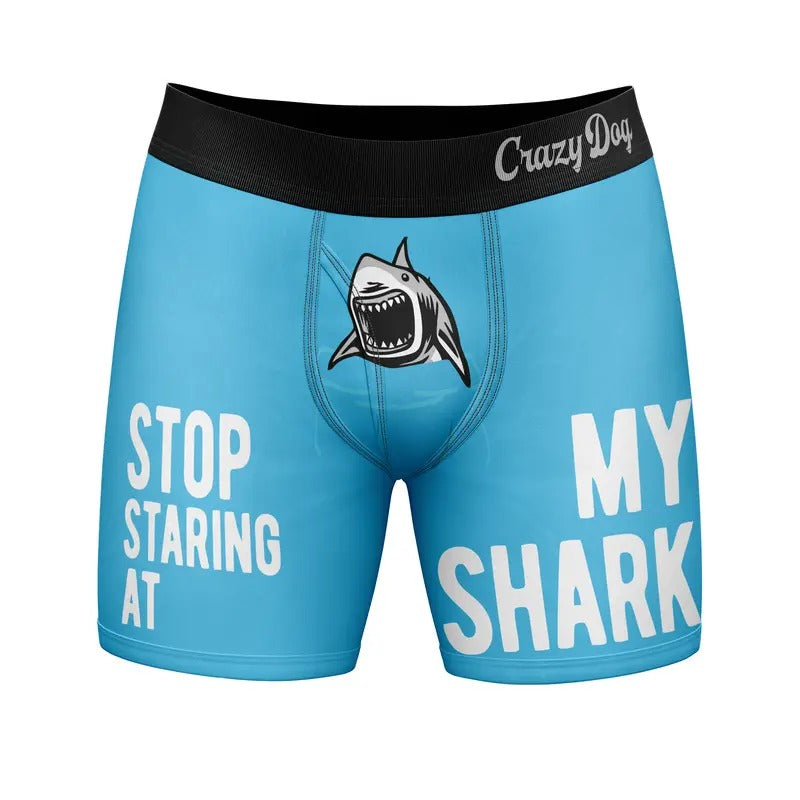 Mens Stop Staring At My Shark Boxers Funny Sarcastic Sexual Joke Novelty Underwear for Guys Funny Graphic Boxers Shark ...
